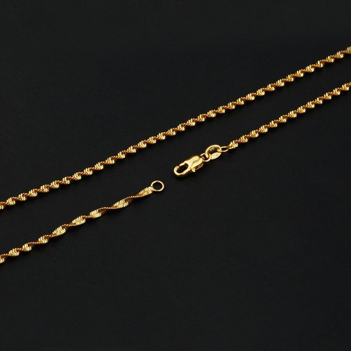 Non Tarnish Necklace Wholesale Lot: 5 Or 10 Pcs Gold Plated Singapore Wave Chain Necklace - 16 Inch, 1.4mm, Lobster Clasp 1.4mm Metal Chain Bulk