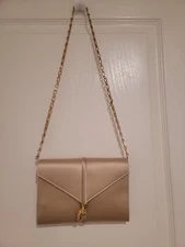 Yves Saint Laurent Vintage Beige Satin Snake Heads Clutch Bag w chain strap