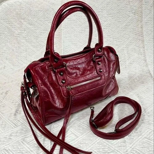 Handbag Shoulder Bag Satchel Editor's City Bag in Red USED Good Condition Japan!