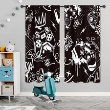 Black White Gaming Boys Curtains Gamer Video Games Controller Gamepad Modern ...
