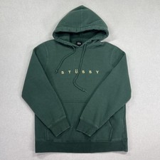 Stussy Helvetica Hoodie Men's S Green Pullover Streetwear Y2K Spell Out 2000's