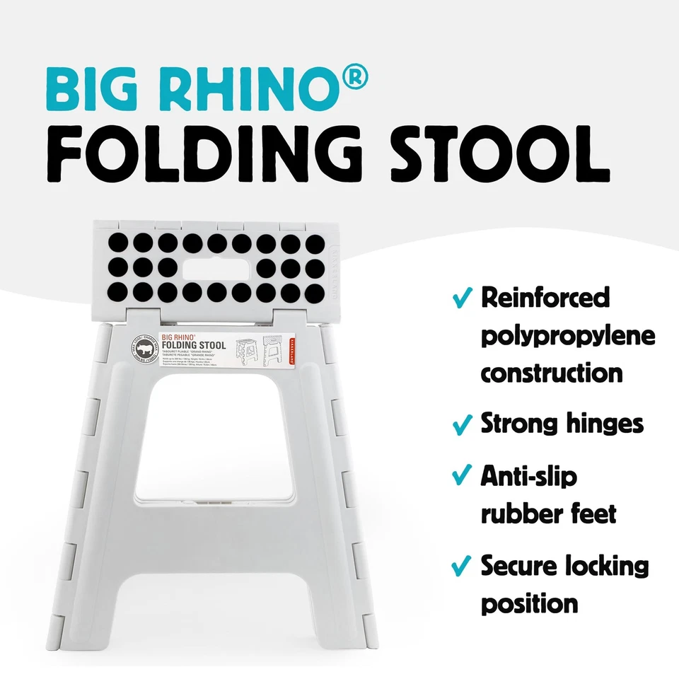 Rhino 15 Inch White Step Stool Anti Slip Lightweight Foldable Durable Design - Image 3 of 4