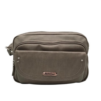 Multisac Taupe Faux Leather Double Zip Crossbody