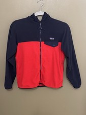 Patagonia Boy Size L 10/12 Fleece Jacket with Hoodie Blue/red