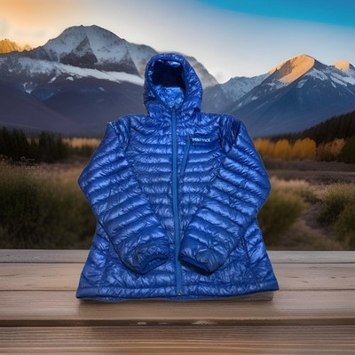 Marmot Quasar Jacket - womans L Fill Power 90% Down blue Pertex quantum