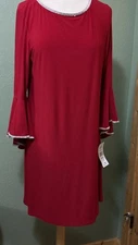 MSK Womens Embellished Bell Sleeves Cocktail and Party Dress Red Large