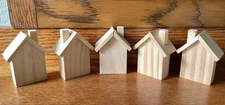Unfinished DIY Crafts Wood Houses with Roof Chimney 3”x2”x 0.5” Set of 5