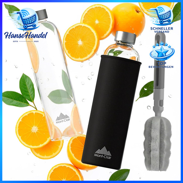 Trinkflasche Borosilikatglas 750Ml Auslaufsicher Mit NeoprenhüLle Sport-image