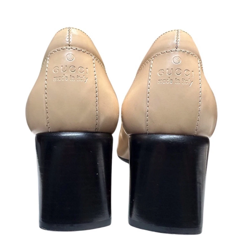 复古 GUCCI 女式正品皮革块跟 BEIGE PUMPS 鞋码 7US/37EU — 第 4/4 张图片