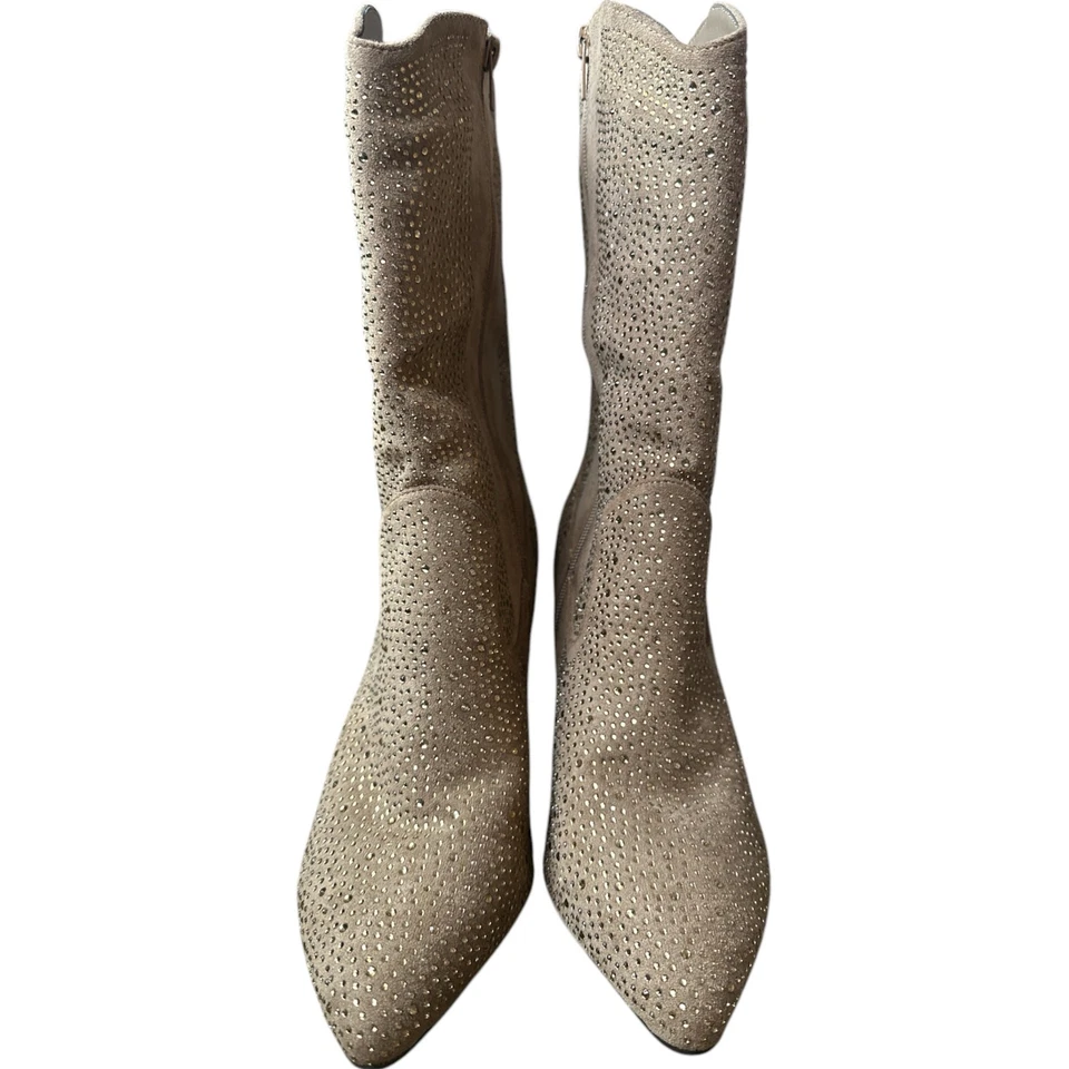Женские желтовато-коричневые сапоги Pierre Dumas со стразами на молнии до середины икры размер 11 - Изображение 2 из 4