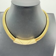 Vintage Trifari Omega Tubogas Necklace Gold Tone Cream Enamel Egyptian Revival