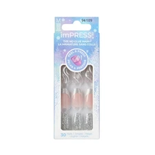imPRESS Press On Nails Silver Medium Coffin No Glue Manicure Holiday Sparkle