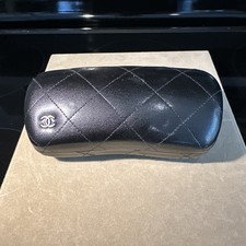 Genuine Chanel Sunglasses Case Black Matelasse Quilted Silver CC Logo