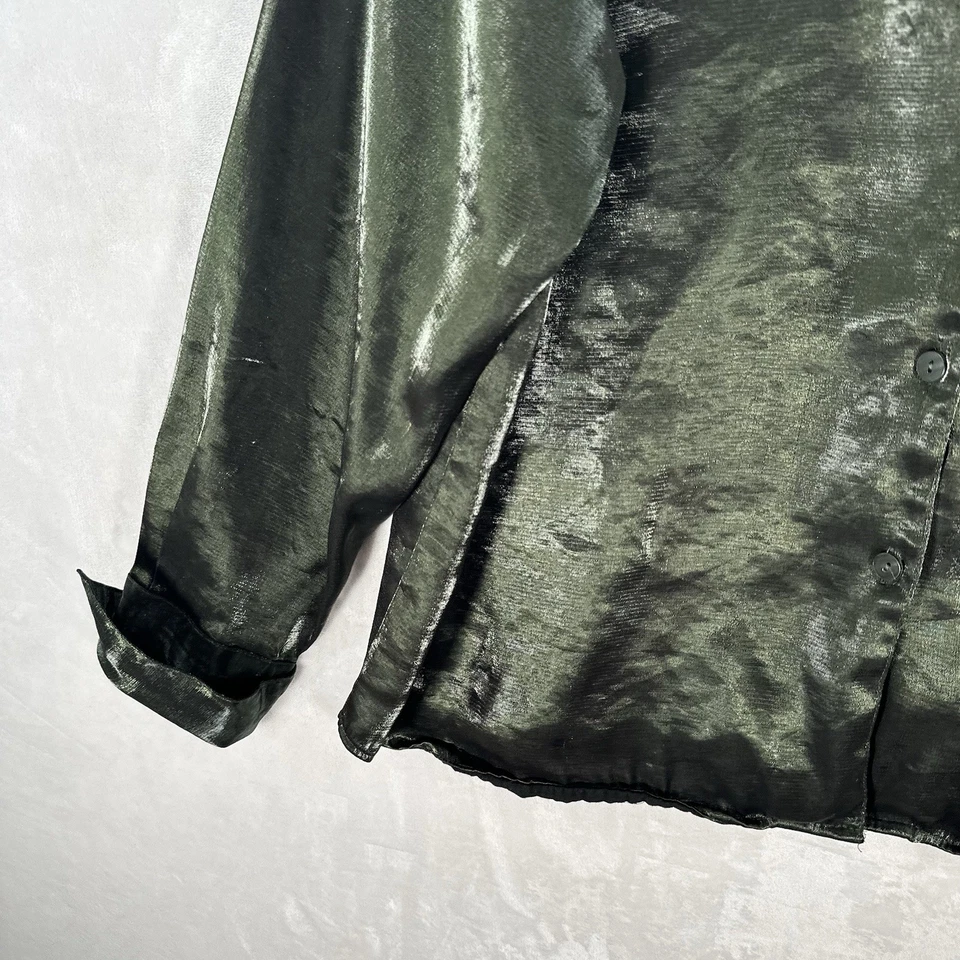 Camisa Vintage Christie Jill Top Mujer 22W Verde Botón Iridiscente Años 90 Glam Foto 4 de 4