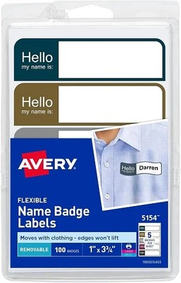 Flexible Adhesive Name Badge Labels 4x6in Sheets 1x3-3/4in labelsAssorted100/PK