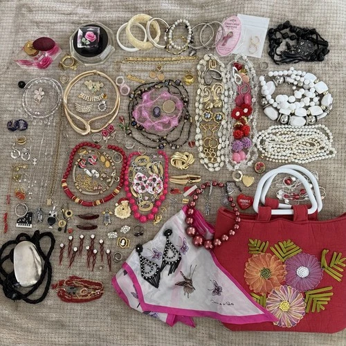Vintage to Modern Wearable Costume Jewelry & Accessories Lot 130+ Pcs