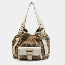 Borsa MICHAEL Michael Kors beige bianco sporco firma tela tasca frontale