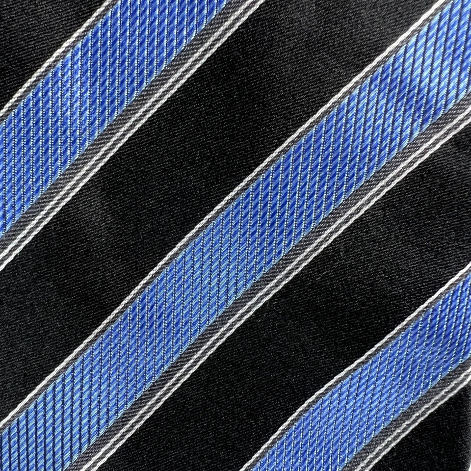 Corbata de seda Giorgio Moreschi para hombre negra azul plateada a rayas diseño italiano hecha en EE. UU. Foto 2 de 4