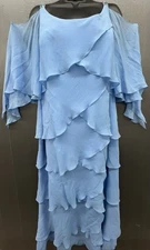 Daymor Couture Dress 16 Powder Blue Silk Tiered Flowy Beads Evening Elegant Y2K