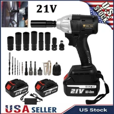 Cordless Electric Impact Wrench Gun 1/2'' High Power Driver with Li-ion Battery
