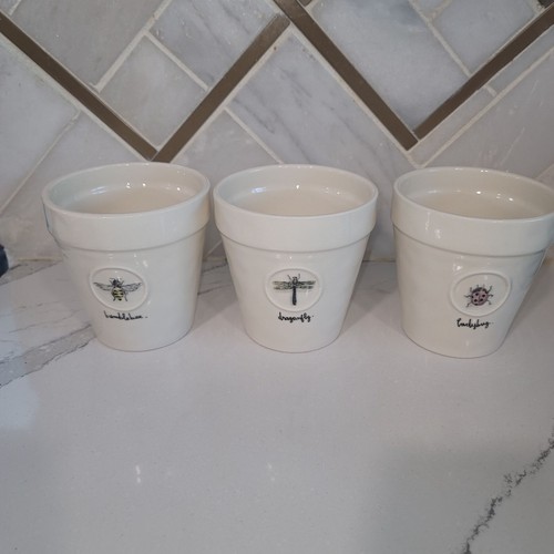 3 vasi e vassoi per piante di insetti in ceramica bianca coccinella d'ape Rae Dunn Magenta - Foto 3 di 12