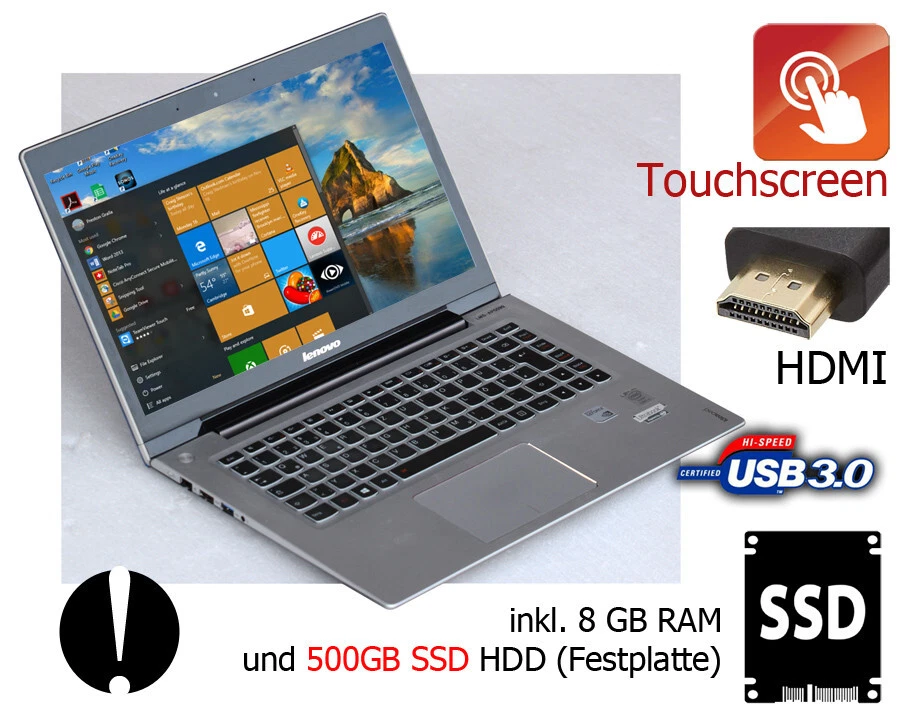 Notebook Lenovo U430 i5 Táctil 500GB SSD Disco Duro 8GB RAM Windows 10 Azul - Imagen 2 de 4