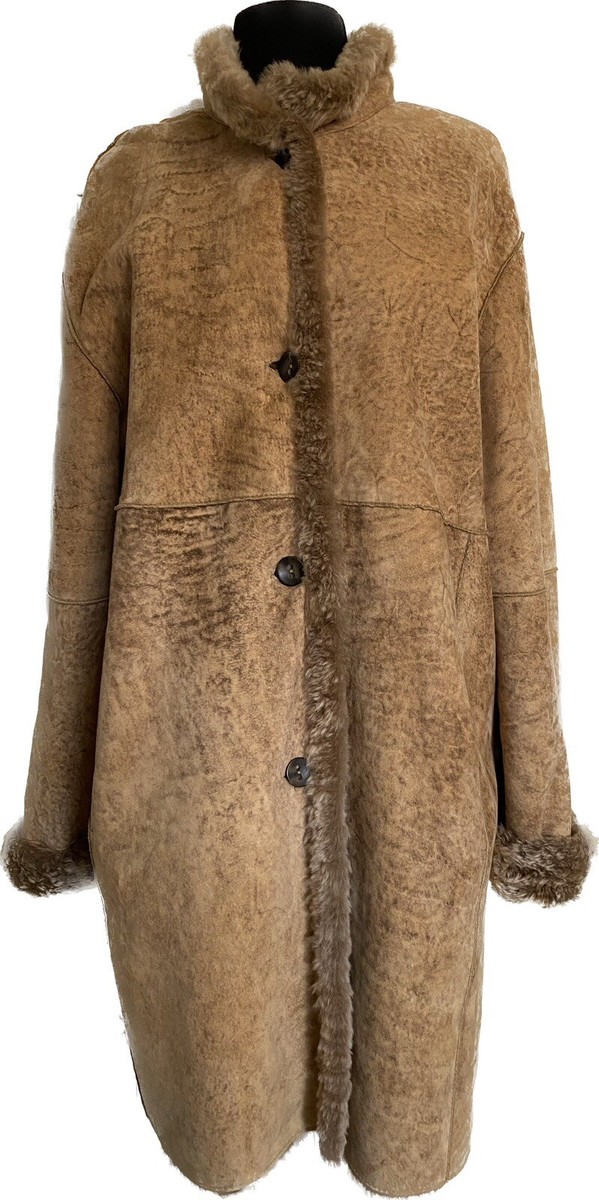 Olivieri Shearling Coat Camel Tan Knee Length Coat Size 14 Venezia