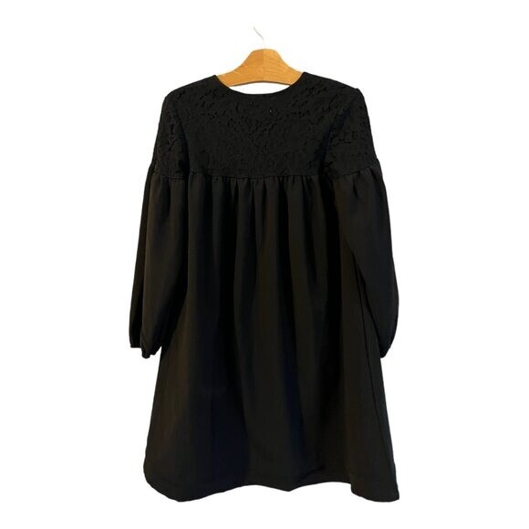 KLAI Kids Black Dress Formal Lace Trim Girls Size 8 A Line Shift Long Sleeve eBay