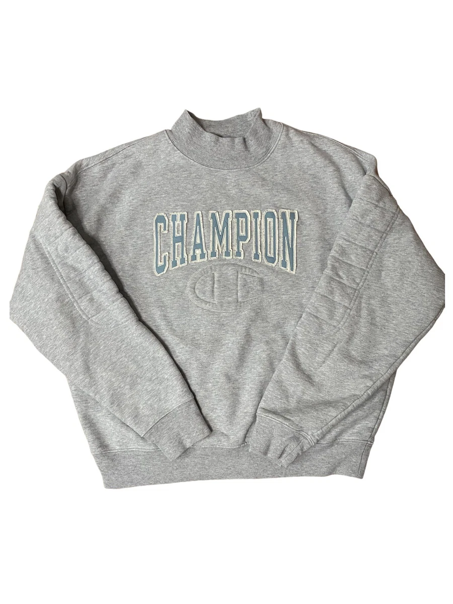 Champion Light Gray Reverse Weave Mock Neck Crop Sweatshirt Embroidered Size XL