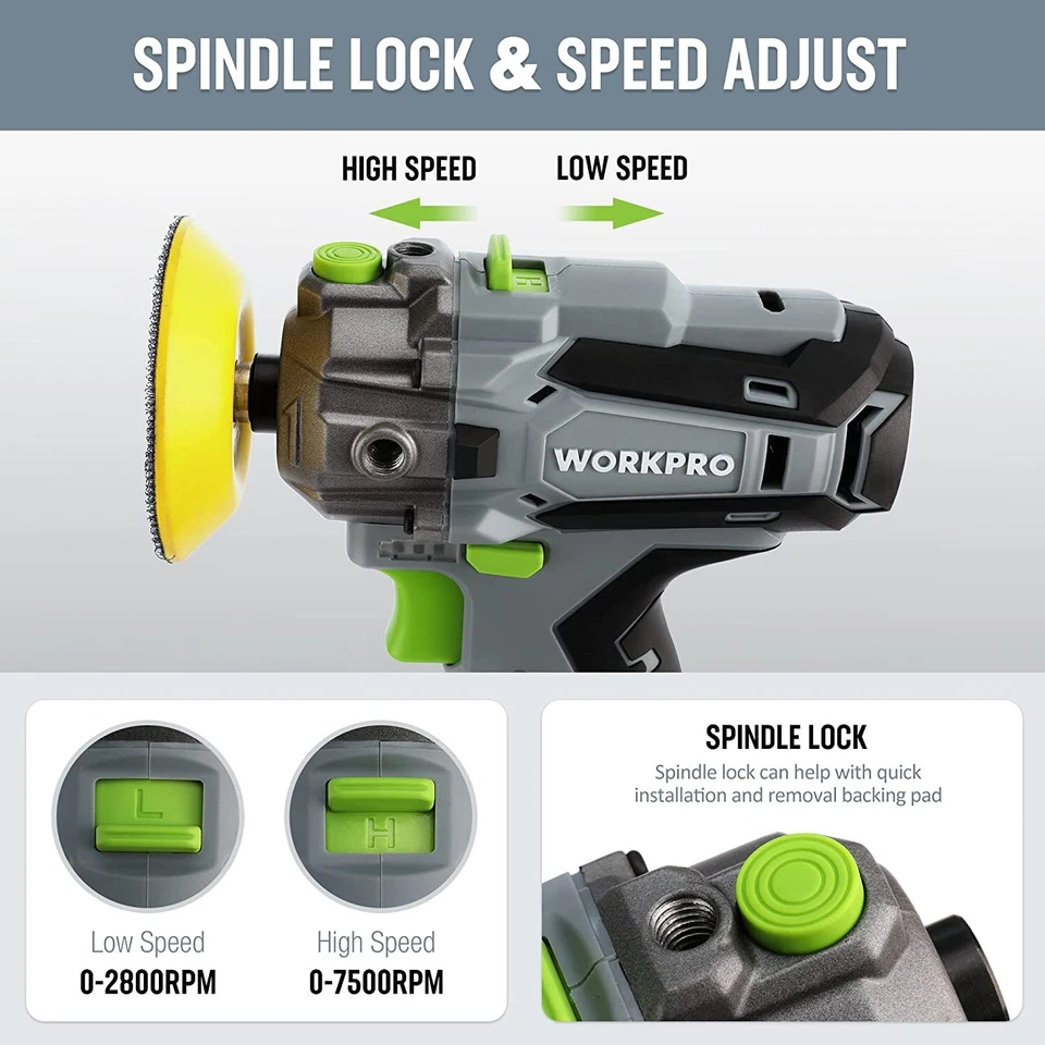 WORKPRO 12V Cordless Polisher 3" Mini Car Detailing Buffer & Sander Machine Kit - Image 4 of 4