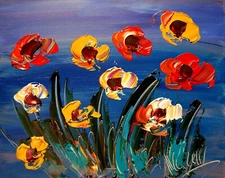 FLOWERS  PAINTING  IMPRESSIONIST CANVAS ORIGINAL OIL CANVAS GUFBO7F