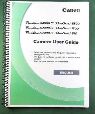 Canon A4000 3400 2400 2300 1300 810 IS Manual: 182 Pages & Protective Covers