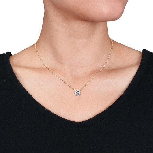 Amour Yellow Silver Created Sapphire Halo Stud Earrings & Necklace Set - Picture 5 of 7