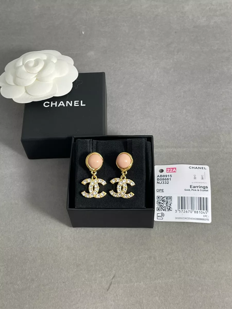 Chanel CC Crystal Gold Tone Stud Earrings Chanel