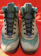 Hi-Tec Lady Idaho Hiking Boots Size 9M Gray Suede Green Cordura Model 7419 Hitop