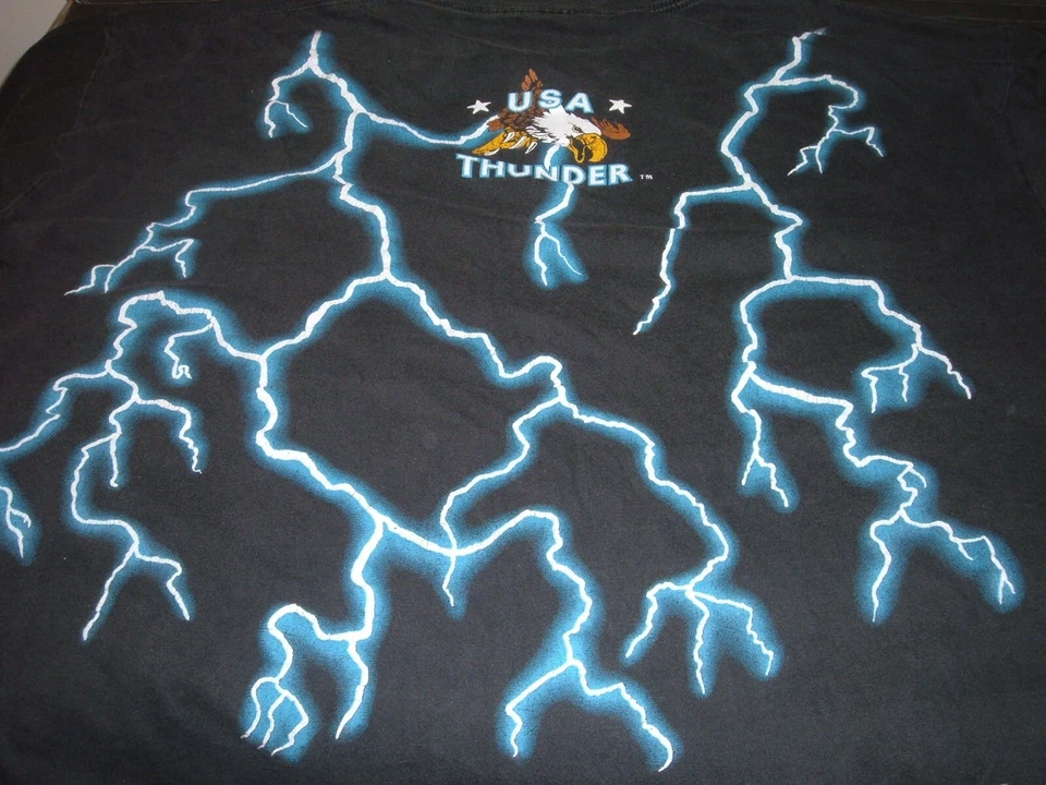 Camiseta Vintage American Thunder Años 90 Puntada Única Negra Talla XL Foto 3 de 4