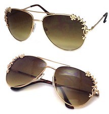 Womens Metal Flower Foliage Trim Tear Drop Designer Fashion Pilot Sunglasses