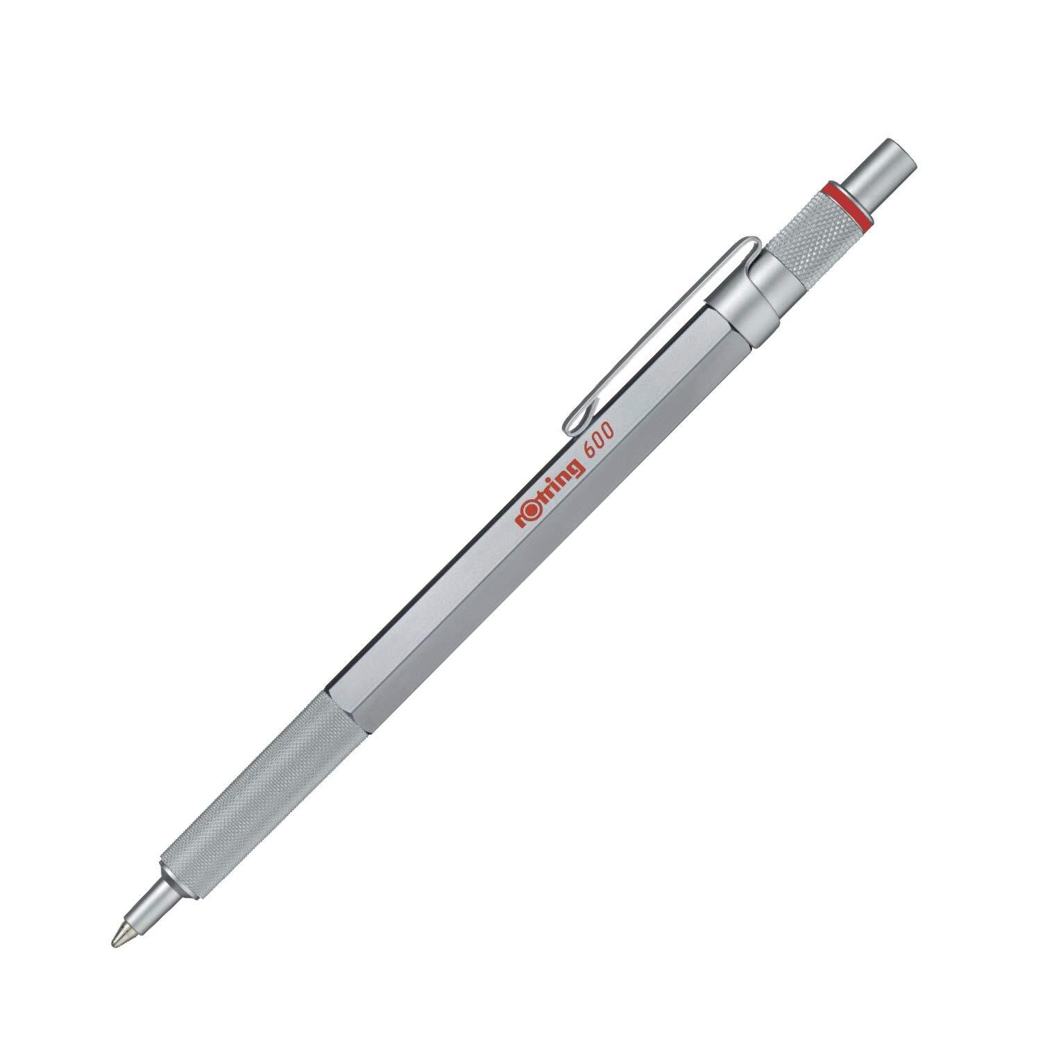 rOtring 600 Ballpoint Pen   Medium Point   Black Ink   Silver Metal Barrel with