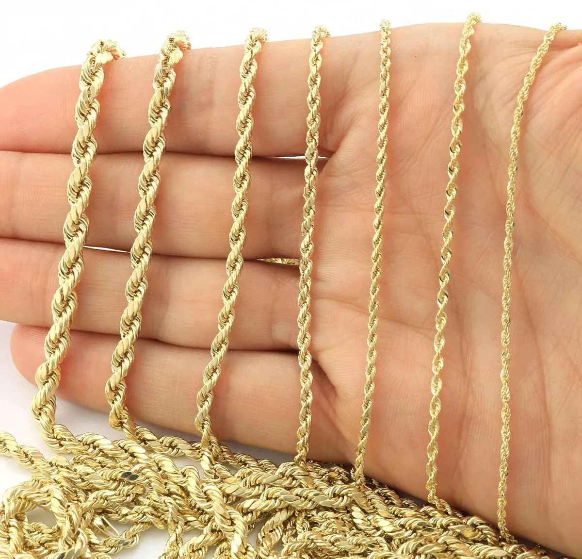 14K Yellow Gold 1mm-5mm D/C Rope Chain Link Necklace Bracelet Mens Women  7- 30