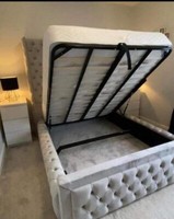 New Plush Velvet Fabric Flat Wing Storage ottoman gas lift  Bed Frame All Colour
