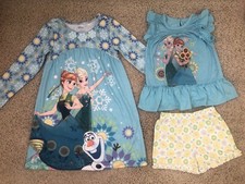 Disney Store Frozen Fever Elsa Anna Sleep Set  Gown Pajamas Girls S Small 5/6