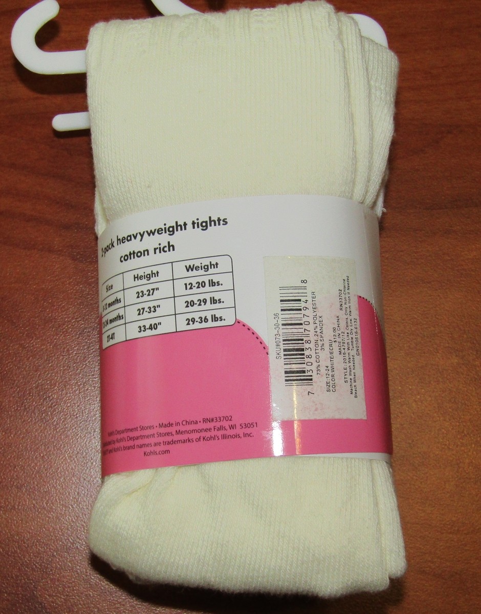 NEW JUMPING BEANS BABY WHITE & YELLOW 2 PACK HEAVYWEIGHT TIGHTS 12