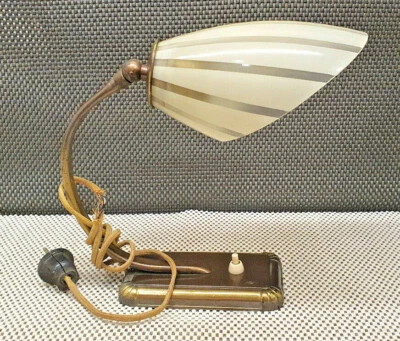 Lampe Vintage Verre Dépoli Laiton Chromé Art Déco Chevet Bureau Salon Années 30 - Photo 1/4