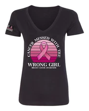 Cancer Messed With the Wrong Girl Women Junior Fit VNeck Tee