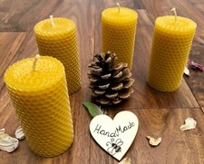 SALE ~ 4 x 100% ROLLED BEESWAX Pillar Candles ~ eco-friendly made in UK