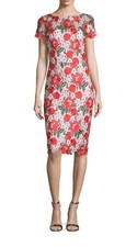 David Meister Floral Embroidered Lace Sheath Cocktail Dress, Size 0