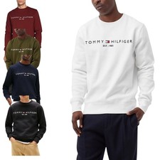 Tommy Hilfiger Hombres Sudadera Polar Logo Bordado Pullover Cuello Redondo Jersey
