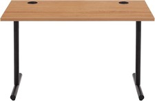 Image of Office Computer Desk, Beech Desktop and Black Frame, Rectangular