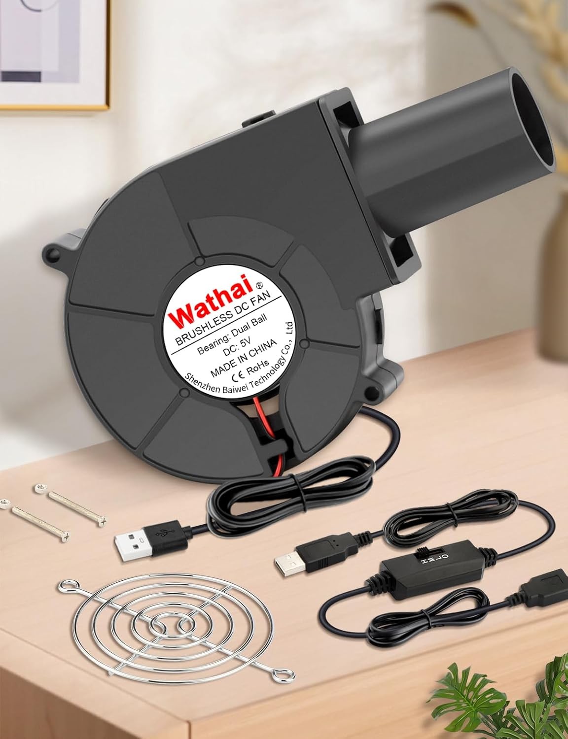 Wathai 97mm x 33mm Small Blower Fan 5V with Variable Speed Controller Black 