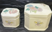Takahashi Porcelain Trinket Boxes Butterflies Flowers Cho-Cho San Francisco Pair